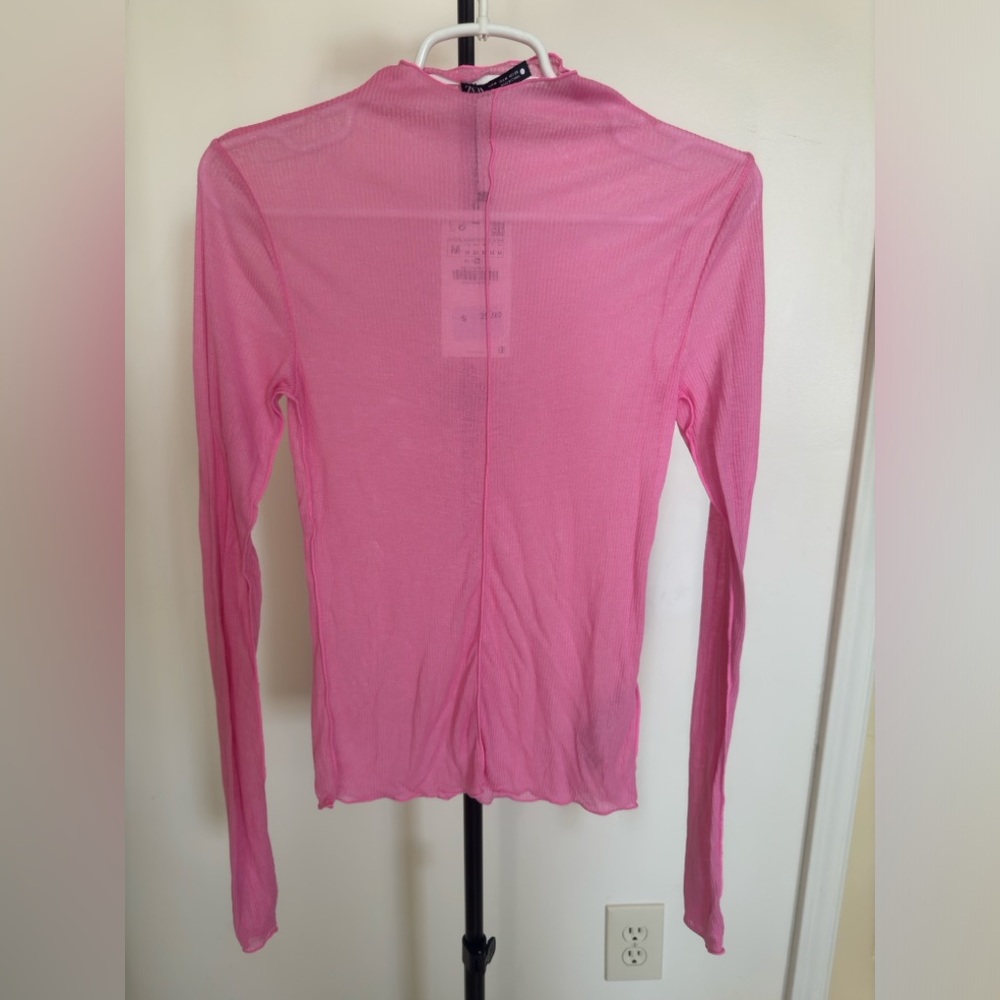 Zara see-through pink top turtleneck